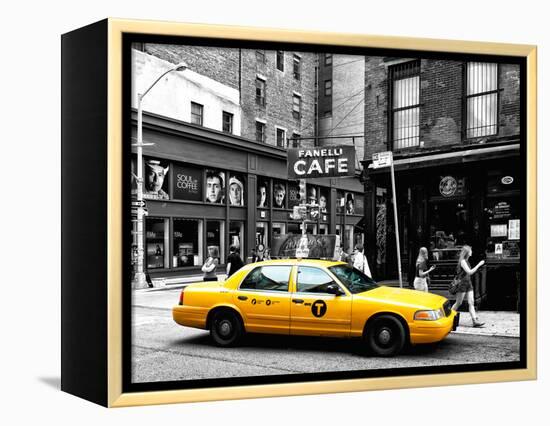 Urban Scene, Yellow Taxi, Prince Street, Lower Manhattan, NYC, Black and White Photography Colors-Philippe Hugonnard-Framed Premier Image Canvas