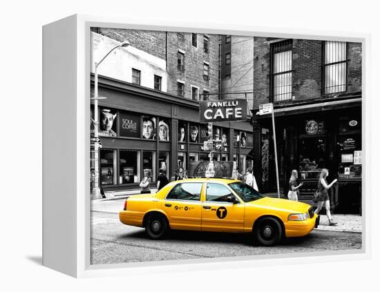 Urban Scene, Yellow Taxi, Prince Street, Lower Manhattan, NYC, Black and White Photography Colors-Philippe Hugonnard-Framed Premier Image Canvas