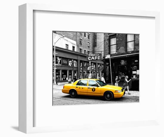 Urban Scene, Yellow Taxi, Prince Street, Lower Manhattan, NYC, Black and White Photography Colors-Philippe Hugonnard-Framed Premium Photographic Print