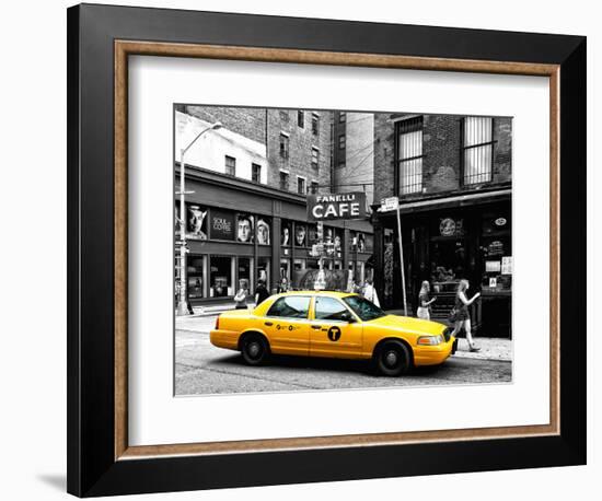 Urban Scene, Yellow Taxi, Prince Street, Lower Manhattan, NYC, Black and White Photography Colors-Philippe Hugonnard-Framed Premium Photographic Print