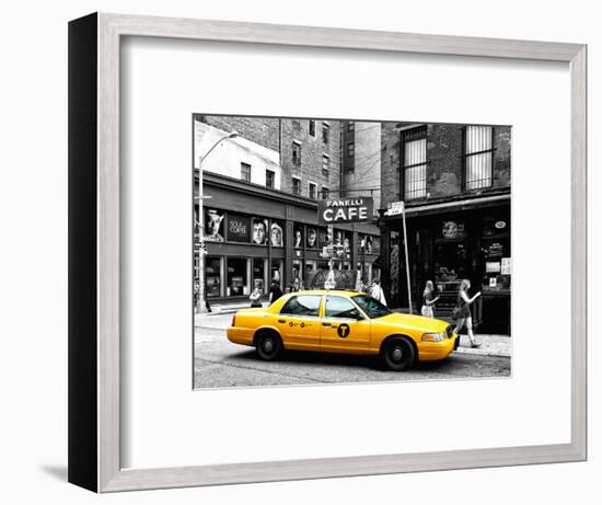 Urban Scene, Yellow Taxi, Prince Street, Lower Manhattan, NYC, Black and White Photography Colors-Philippe Hugonnard-Framed Premium Photographic Print