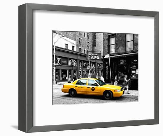 Urban Scene, Yellow Taxi, Prince Street, Lower Manhattan, NYC, Black and White Photography Colors-Philippe Hugonnard-Framed Premium Photographic Print