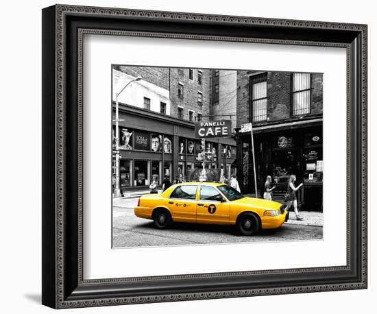 Urban Scene, Yellow Taxi, Prince Street, Lower Manhattan, NYC, Black and White Photography Colors-Philippe Hugonnard-Framed Premium Photographic Print