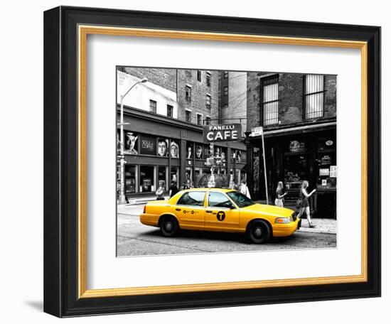 Urban Scene, Yellow Taxi, Prince Street, Lower Manhattan, NYC, Black and White Photography Colors-Philippe Hugonnard-Framed Premium Photographic Print