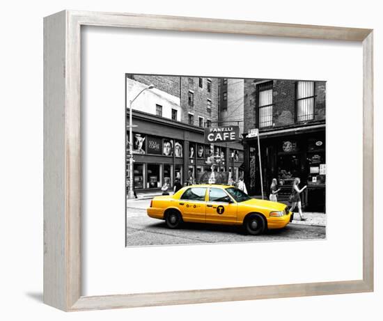 Urban Scene, Yellow Taxi, Prince Street, Lower Manhattan, NYC, Black and White Photography Colors-Philippe Hugonnard-Framed Premium Photographic Print