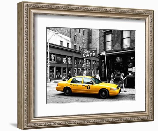 Urban Scene, Yellow Taxi, Prince Street, Lower Manhattan, NYC, Black and White Photography Colors-Philippe Hugonnard-Framed Photographic Print