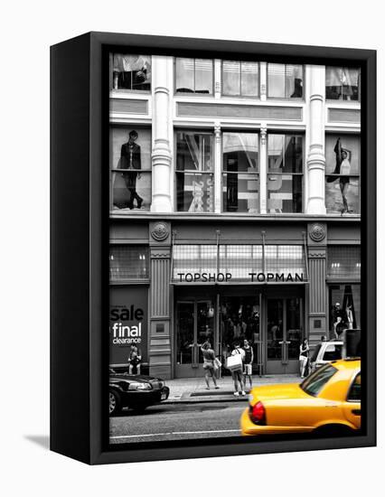 Urban Scene, Yellow Taxi, Topshop Store Front, Broadway, Soho, Manhattan, New York Colors-Philippe Hugonnard-Framed Premier Image Canvas