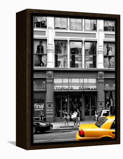 Urban Scene, Yellow Taxi, Topshop Store Front, Broadway, Soho, Manhattan, New York Colors-Philippe Hugonnard-Framed Premier Image Canvas