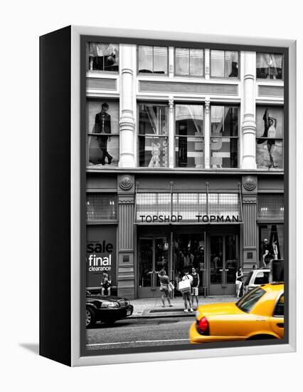 Urban Scene, Yellow Taxi, Topshop Store Front, Broadway, Soho, Manhattan, New York Colors-Philippe Hugonnard-Framed Premier Image Canvas