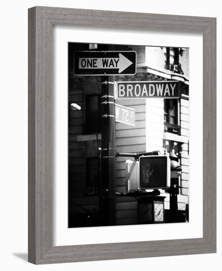 Urban Sign, Broadway, Manhattan, New York, United States, USA, Old Black and White Photography-Philippe Hugonnard-Framed Photographic Print