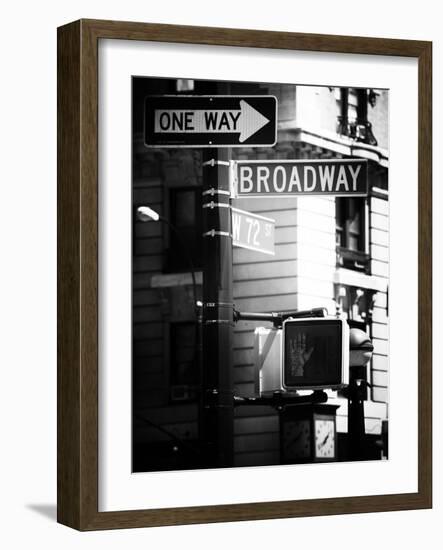 Urban Sign, Broadway, Manhattan, New York, United States, USA, Old Black and White Photography-Philippe Hugonnard-Framed Photographic Print