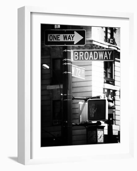 Urban Sign, Broadway, Manhattan, New York, United States, USA, Old Black and White Photography-Philippe Hugonnard-Framed Photographic Print