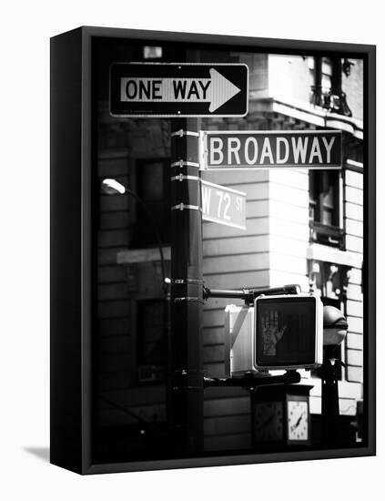 Urban Sign, Broadway, Manhattan, New York, United States, USA, Old Black and White Photography-Philippe Hugonnard-Framed Premier Image Canvas