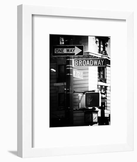 Urban Sign, Broadway, Manhattan, New York, White Frame, Old Black and White Photography-Philippe Hugonnard-Framed Art Print