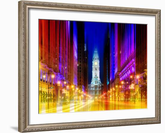 Urban Stretch Series - City Hall and Avenue of the Arts by Night - Philadelphia - Pennsylvania-Philippe Hugonnard-Framed Photographic Print