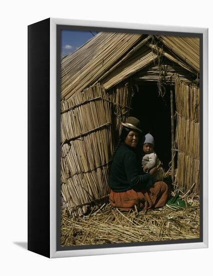 Uro Indian Woman and Baby, Lake Titicaca, Peru, South America-Sybil Sassoon-Framed Premier Image Canvas