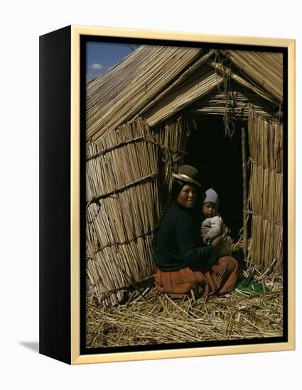 Uro Indian Woman and Baby, Lake Titicaca, Peru, South America-Sybil Sassoon-Framed Premier Image Canvas