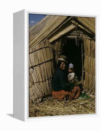 Uro Indian Woman and Baby, Lake Titicaca, Peru, South America-Sybil Sassoon-Framed Premier Image Canvas