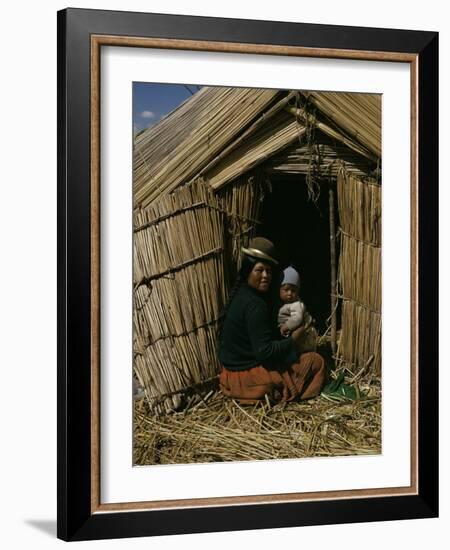 Uro Indian Woman and Baby, Lake Titicaca, Peru, South America-Sybil Sassoon-Framed Photographic Print