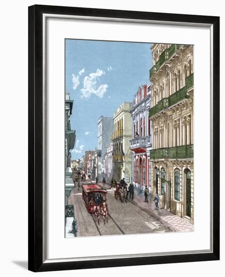 Uruguay, Montevideo, a City Street, Published in La Ilustración, 1887-A. Bertrand-Framed Giclee Print