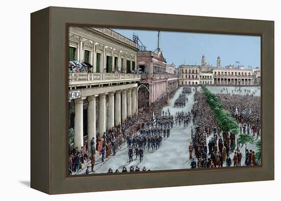 Uruguay, Montevideo, Army Parade in Honour of the President Julio Herrera Obes-Lajos Vajda-Framed Premier Image Canvas