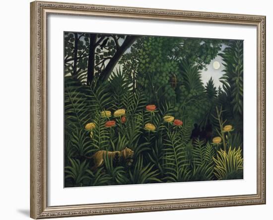 Urwald Mit Tiger Und Jaegern, um 1907-Henri Rousseau-Framed Giclee Print