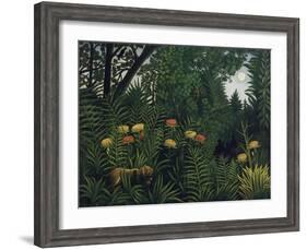 Urwald Mit Tiger Und Jaegern, um 1907-Henri Rousseau-Framed Giclee Print