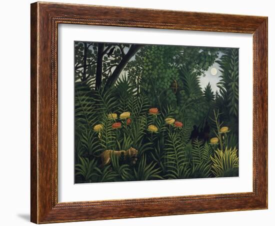 Urwald Mit Tiger Und Jaegern, um 1907-Henri Rousseau-Framed Giclee Print