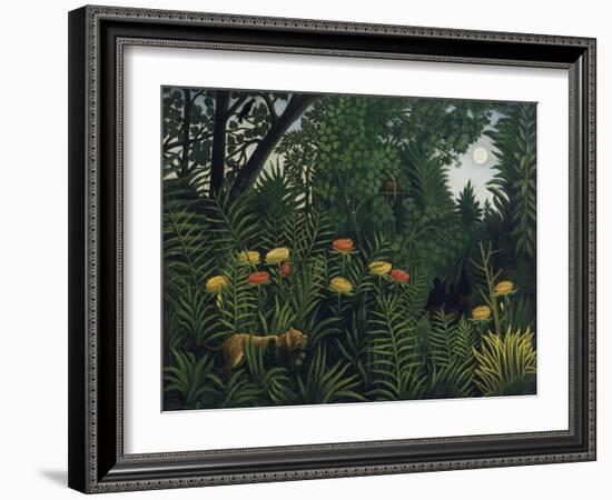 Urwald Mit Tiger Und Jaegern, um 1907-Henri Rousseau-Framed Giclee Print