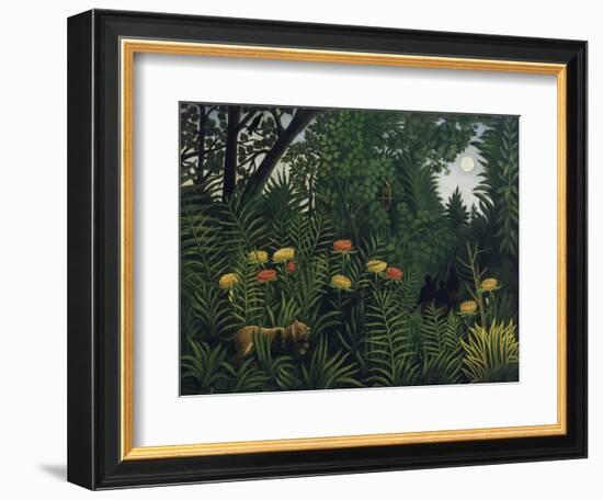 Urwald Mit Tiger Und Jaegern, um 1907-Henri Rousseau-Framed Giclee Print