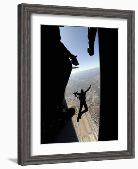 US Air Force Academy Parachute Team Jumps Out of an Aircraft over Nellis Air Force Base, Nevada-null-Framed Photographic Print