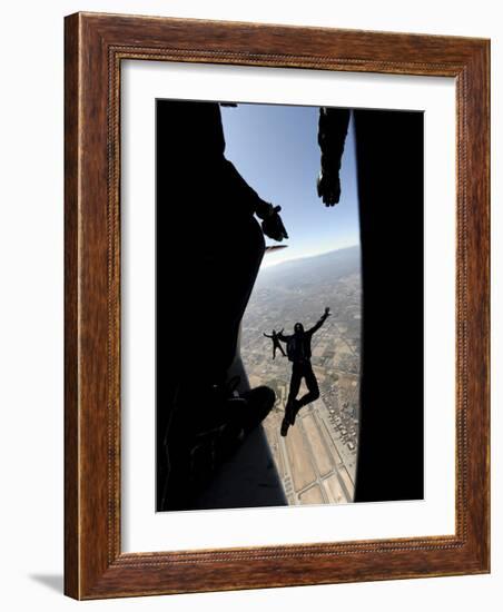 US Air Force Academy Parachute Team Jumps Out of an Aircraft over Nellis Air Force Base, Nevada-null-Framed Photographic Print