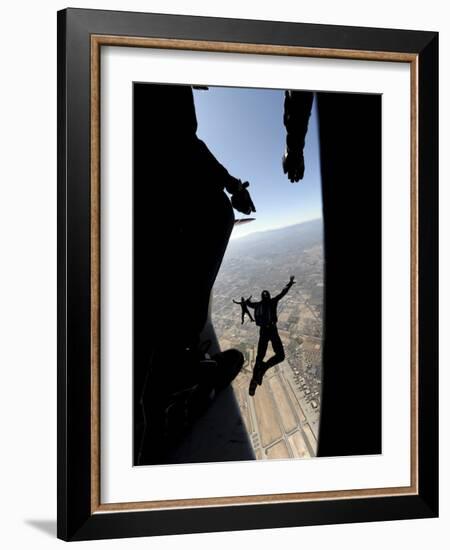 US Air Force Academy Parachute Team Jumps Out of an Aircraft over Nellis Air Force Base, Nevada-null-Framed Photographic Print