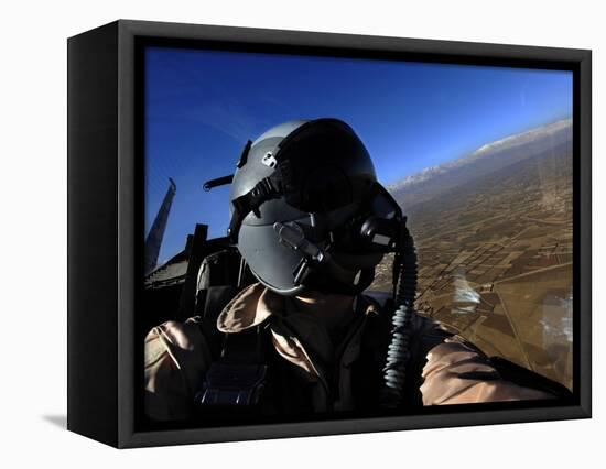 US Air Force Aerial Combat Photographer Watches for Threats to a F-15E Strike Eagle-null-Framed Premier Image Canvas