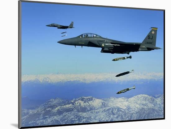 US Air Force F-15E Strike Eagle Aircraft Drops 2,000-Pound Joint Direct Attack Munitions-null-Mounted Photographic Print