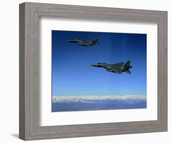 US Air Force F-15E Strike Eagles Approach a Mission Objective in Eastern Afghanistan-null-Framed Photographic Print