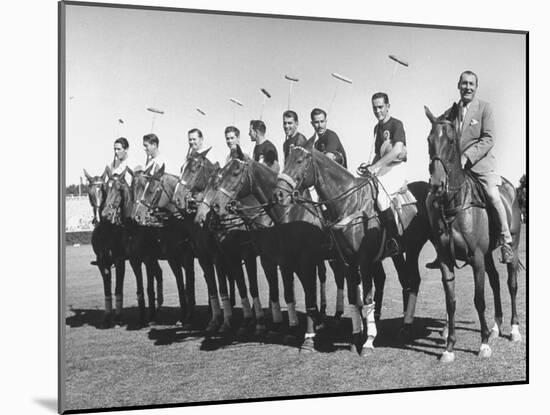 US and Mexico Polo Team Members Posing on Horseback-null-Mounted Photographic Print