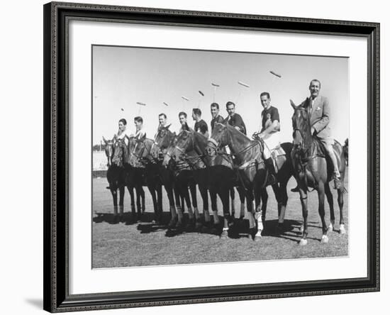 US and Mexico Polo Team Members Posing on Horseback-null-Framed Photographic Print