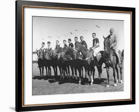 US and Mexico Polo Team Members Posing on Horseback-null-Framed Photographic Print