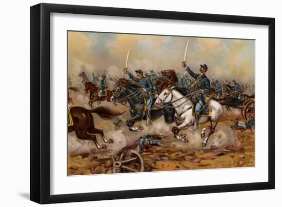 US Army, Cavalry Charge of the 5Th Regulars, Gains Mill, 1862 (Colour Litho)-American School-Framed Giclee Print