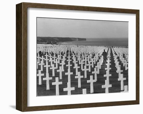 US Army Cemetery at Omaha Beach-Leonard Mccombe-Framed Photographic Print