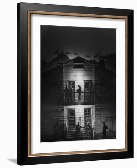 US Army Draftees Relaxing Outside Their Barracks During Basic Training Camp-Michael Rougier-Framed Photographic Print