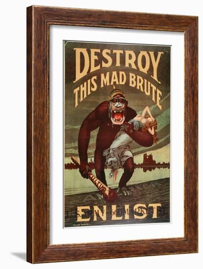 Us Army Enlistment Poster; Destroy This Mad Brute, 1917-1918-null-Framed Giclee Print