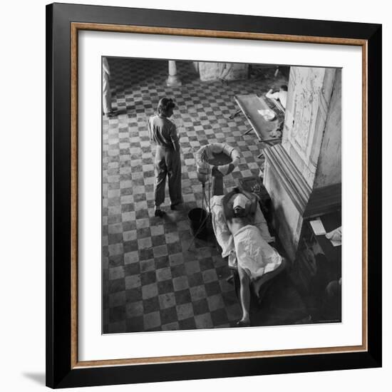 US Army Nurse 2nd Lt. Florence Vehmeier Walking Past GI with Bullet Wound in His Stomach, WWII-W^ Eugene Smith-Framed Photographic Print