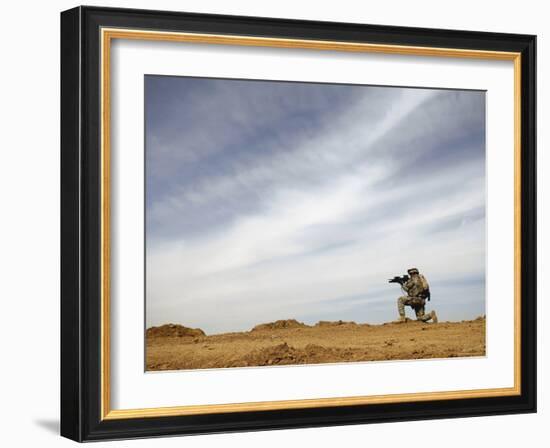 US Army Sergeant Provides Security During a Patrol of the Riyahd Village in Iraq-Stocktrek Images-Framed Photographic Print