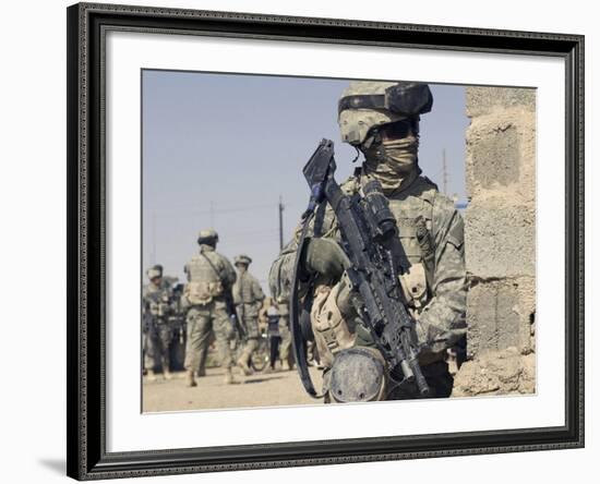 Us Army Soldier Armed with a Mk 48 Light Machine Gun, Provides Rear Security During Civil Affairs-Stocktrek Images-Framed Photographic Print