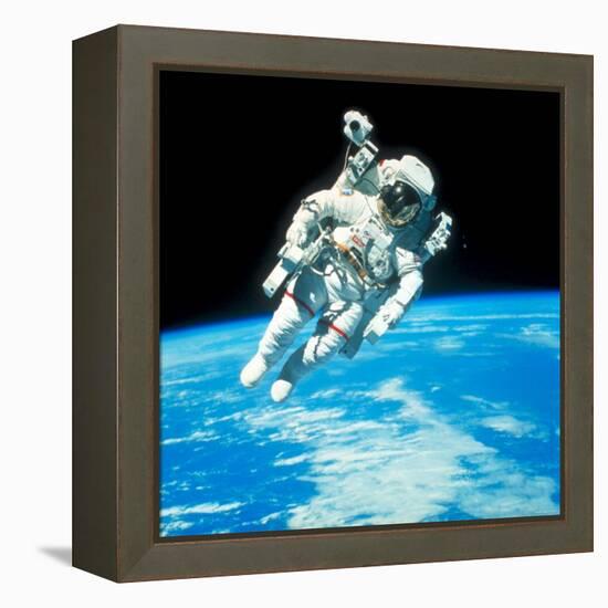 US Astronaut Bruce Mccandless Conducting Space Walk During Challenger IV Space Shuttle Mission-null-Framed Premier Image Canvas