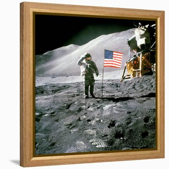 US Astronaut James B. Irwin Saluting American Flag Next to Lunar Module During Apollo 15 Mission-null-Framed Premier Image Canvas