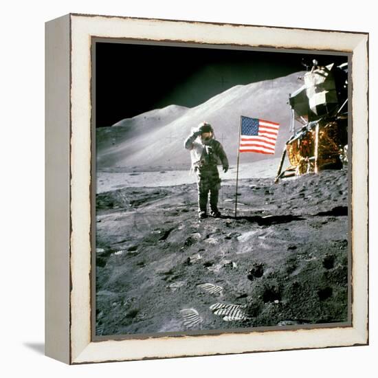 US Astronaut James B. Irwin Saluting American Flag Next to Lunar Module During Apollo 15 Mission-null-Framed Premier Image Canvas