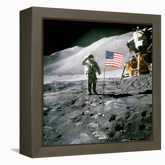 US Astronaut James B. Irwin Saluting American Flag Next to Lunar Module During Apollo 15 Mission-null-Framed Premier Image Canvas